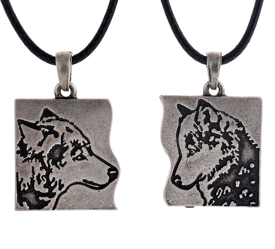 Couple Wolf Pendant Necklace, Wolf Head Necklace