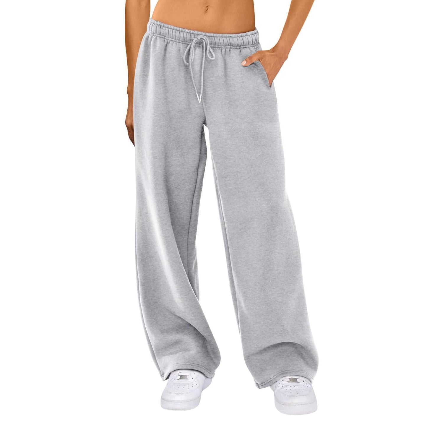 Aiwpstoin Womens Wide Leg Sweatpants Elastic High Waist Straight Leg Sweatpants Teen Girl Baggy Sweatpants with Pockets(Fleece GreyMedium)