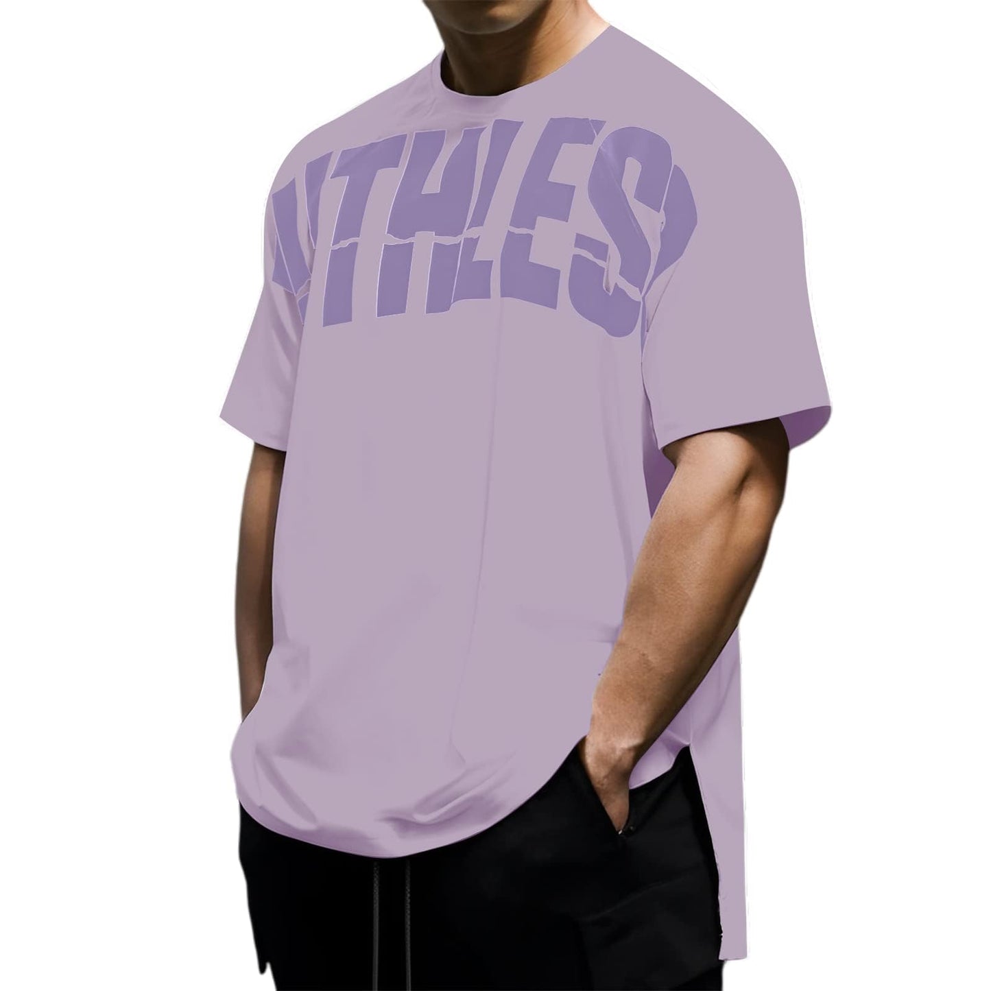Opomelo Mens Loose Fit Workout T-Shirt Gym Lightweight Cotton Tshirt Casual Crew Nech Printed Tee Purple