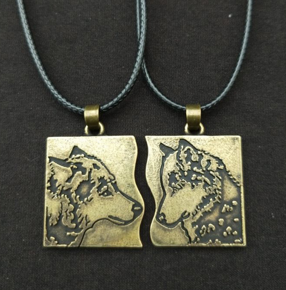 Couple Wolf Pendant Necklace, Wolf Head Necklace